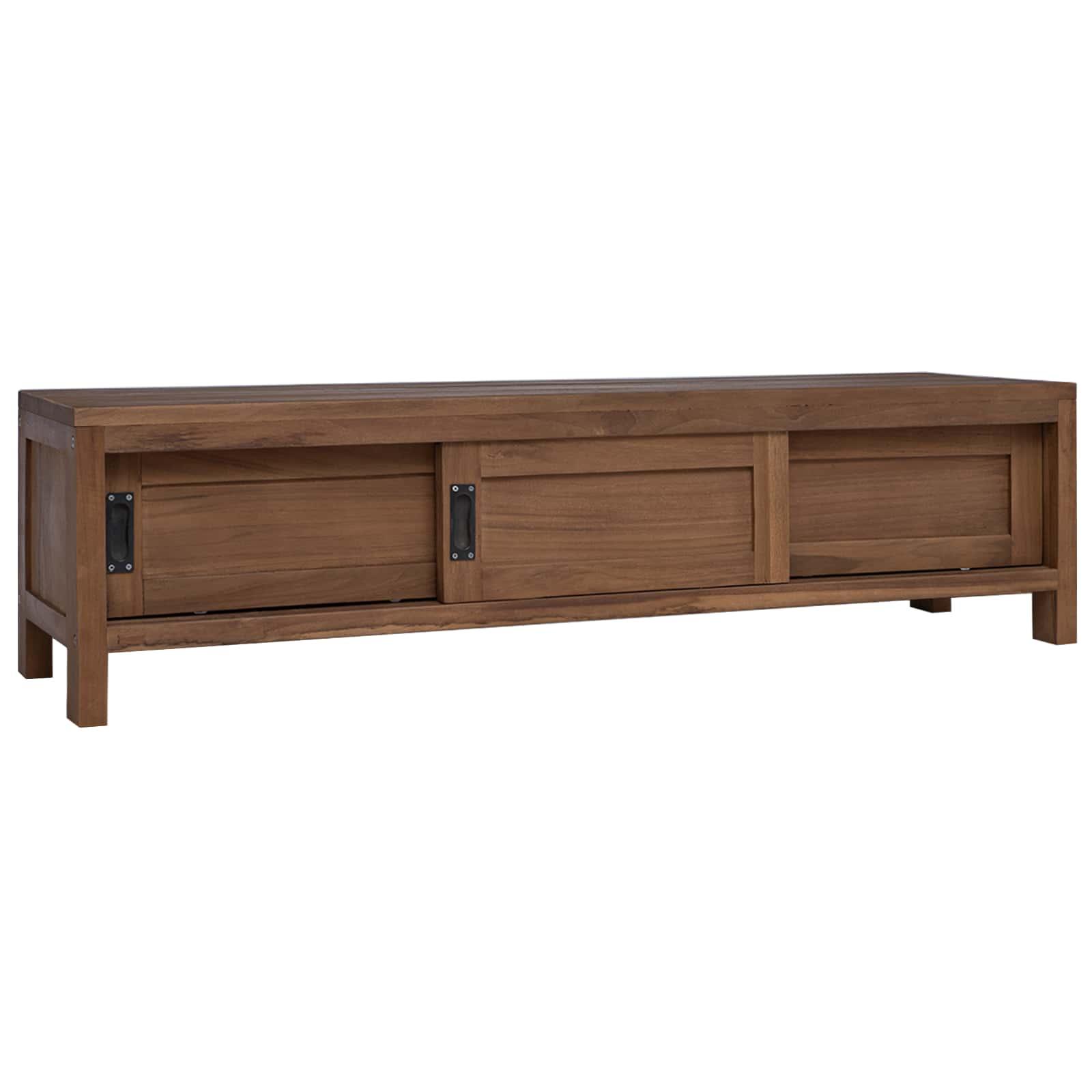 TV-skab i massivt teaktræ 110 x 30 x 30 cm - naturfarvet med skydedøre