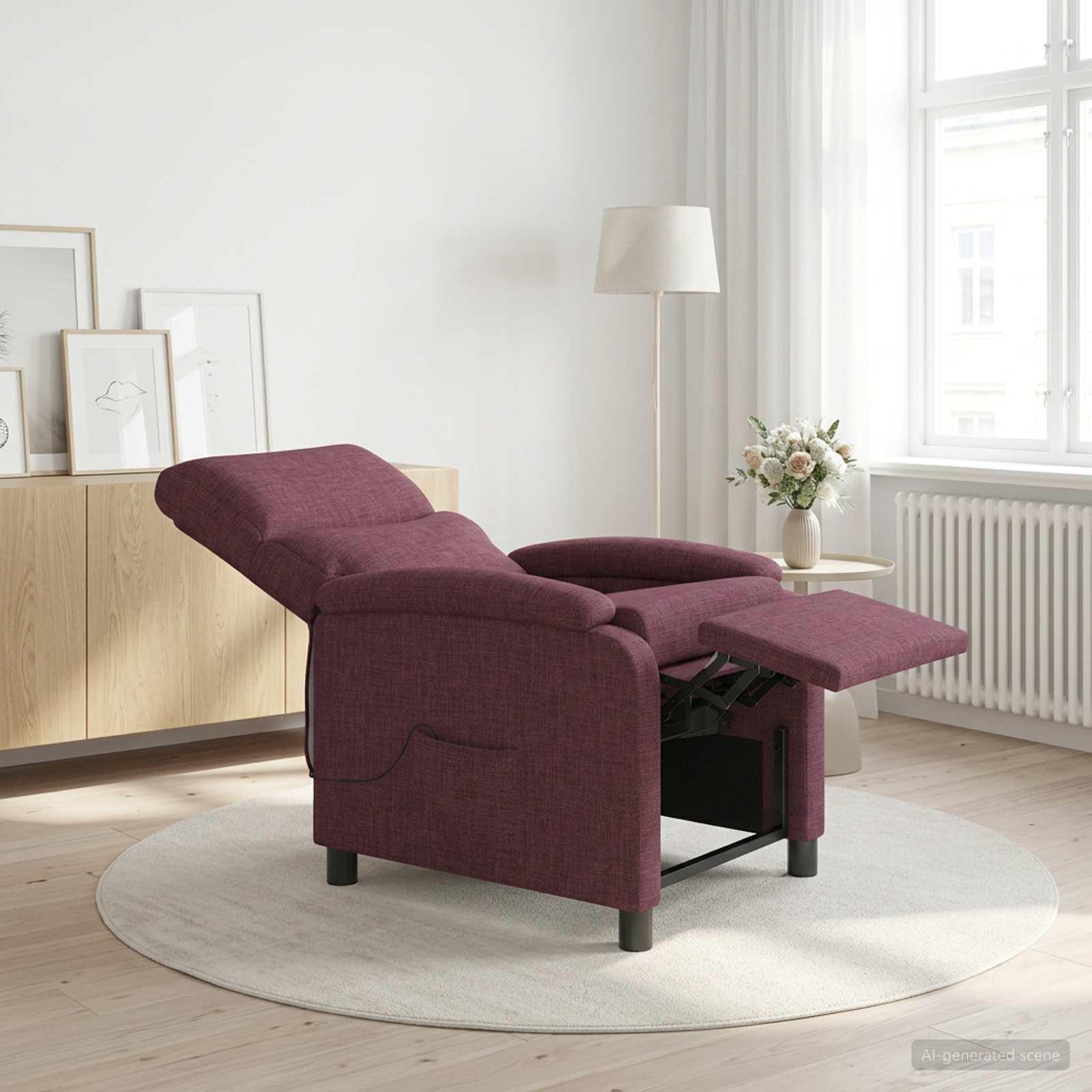 Massagelænestol i lilla stof med reclinerfunktion, 6 massagepunkter og USB