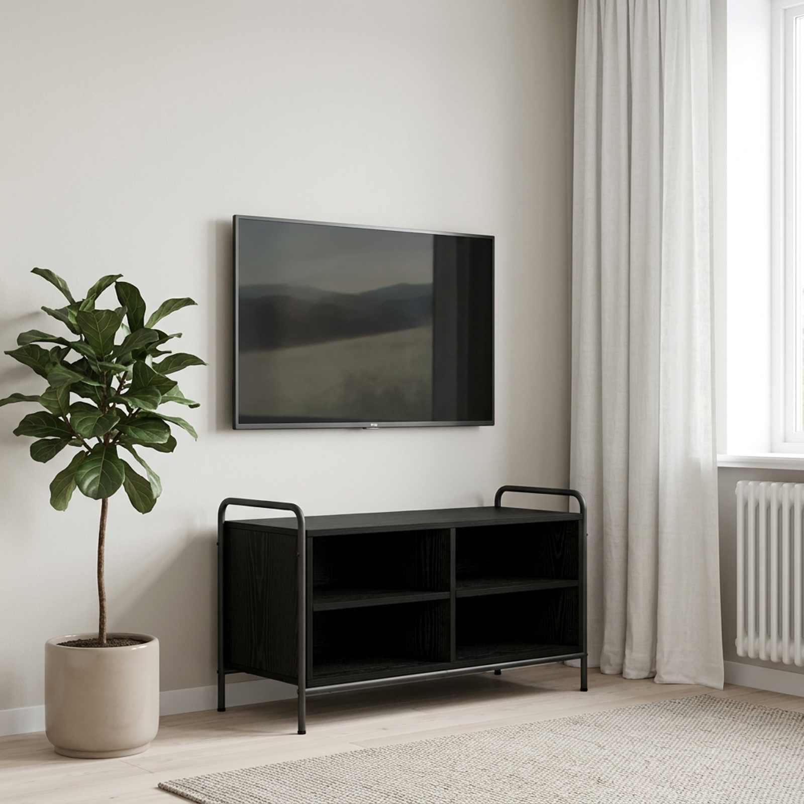 TV-skab i sort eg med stålramme - moderne TV-bord til stuen