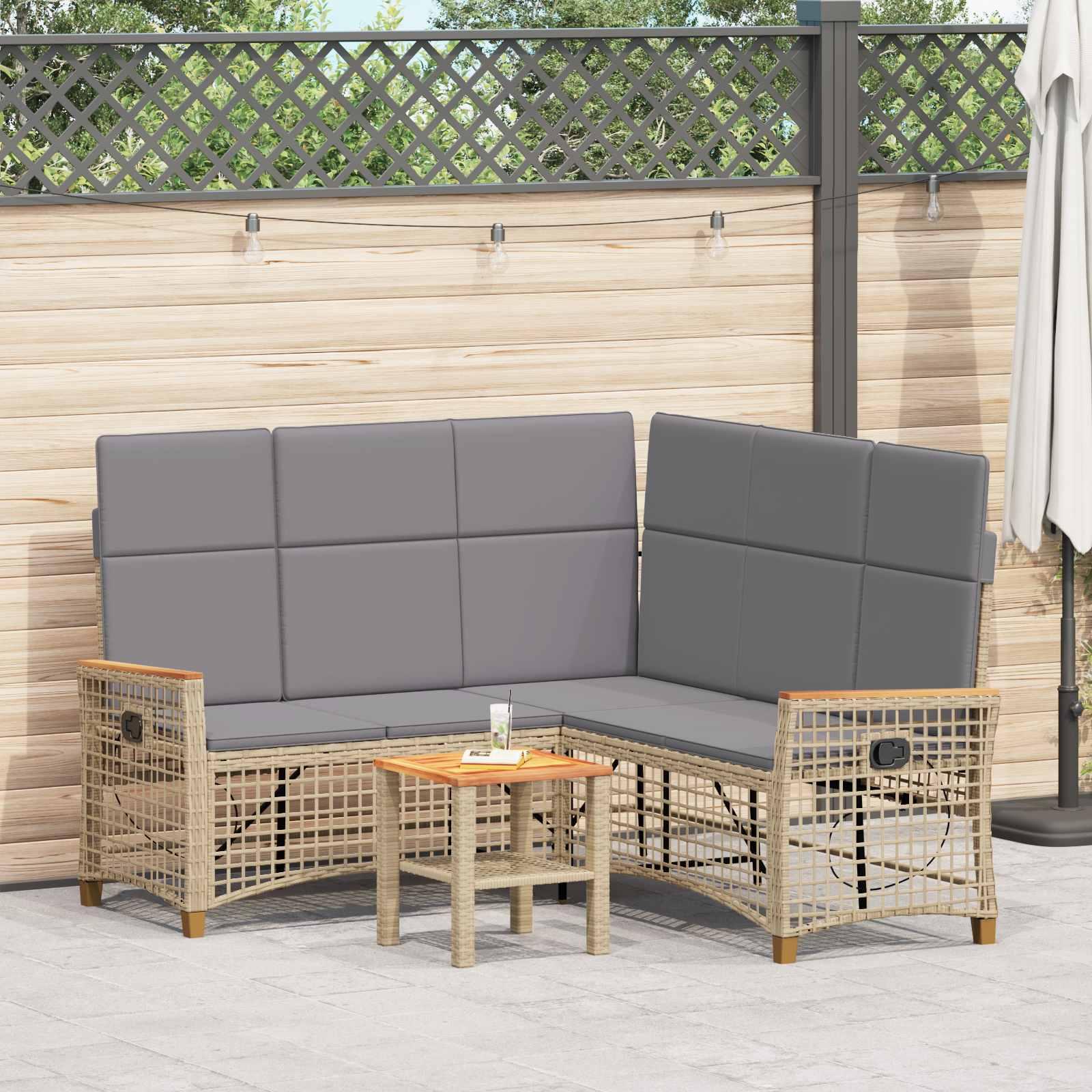 Havemøbelsæt med recliner-sofa til 5 personer i poly rattan og stål - beige og lys grå