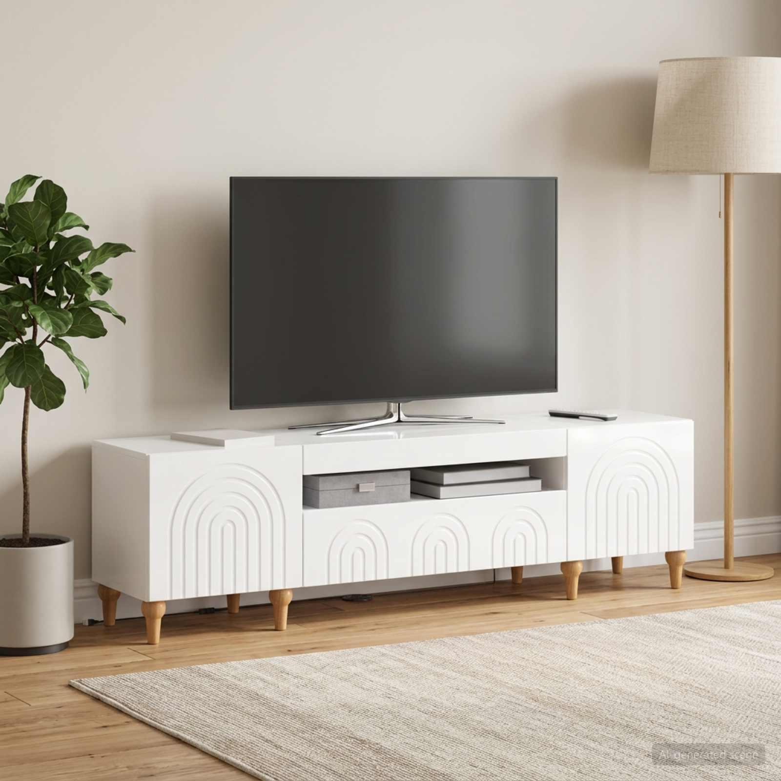 vidaXL LED TV-skab ALKMAAR 153 x 35 x 43 cm Hvid højglans