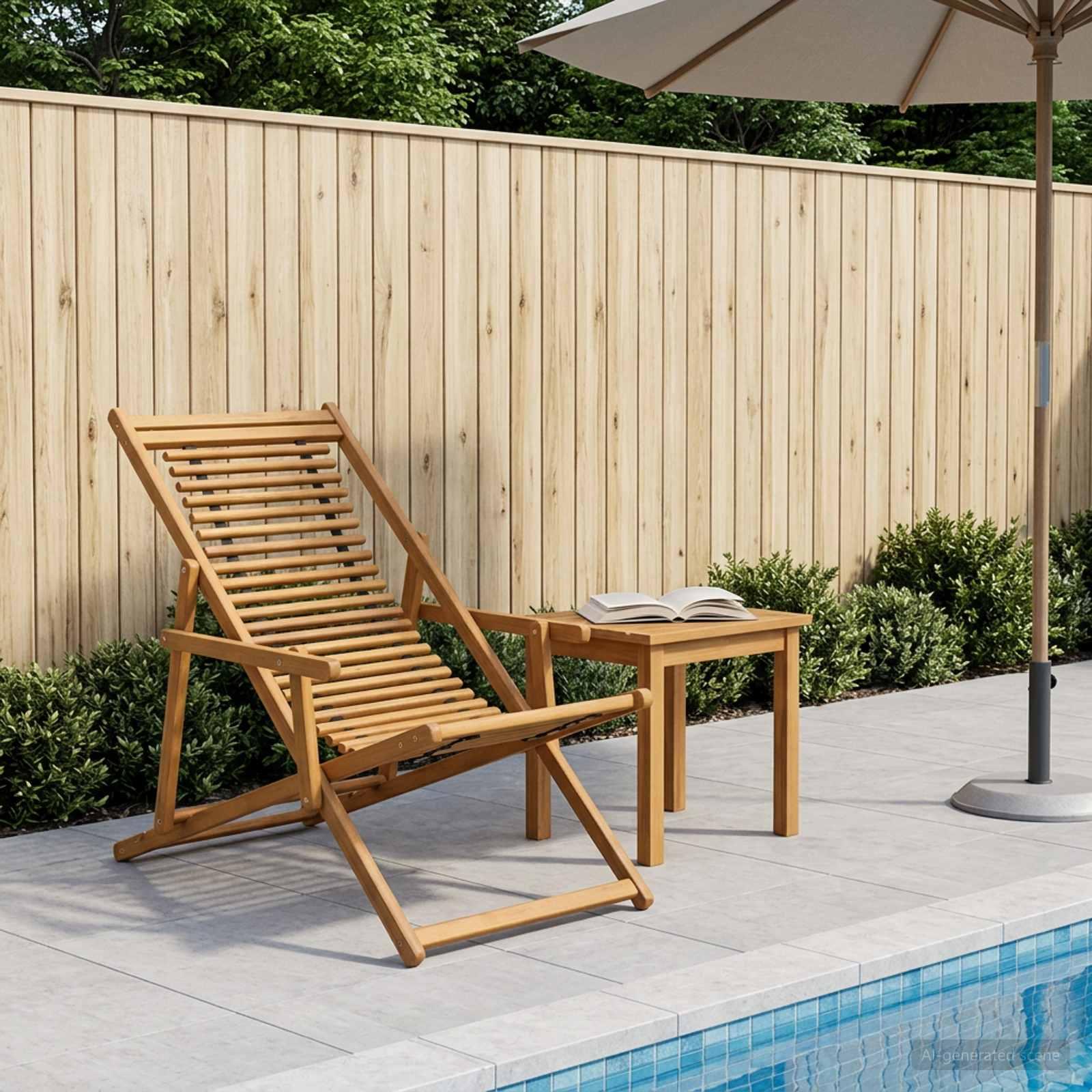 Foldbar liggestol i massiv eukalyptus - 3 positioner, naturfarvet havestol