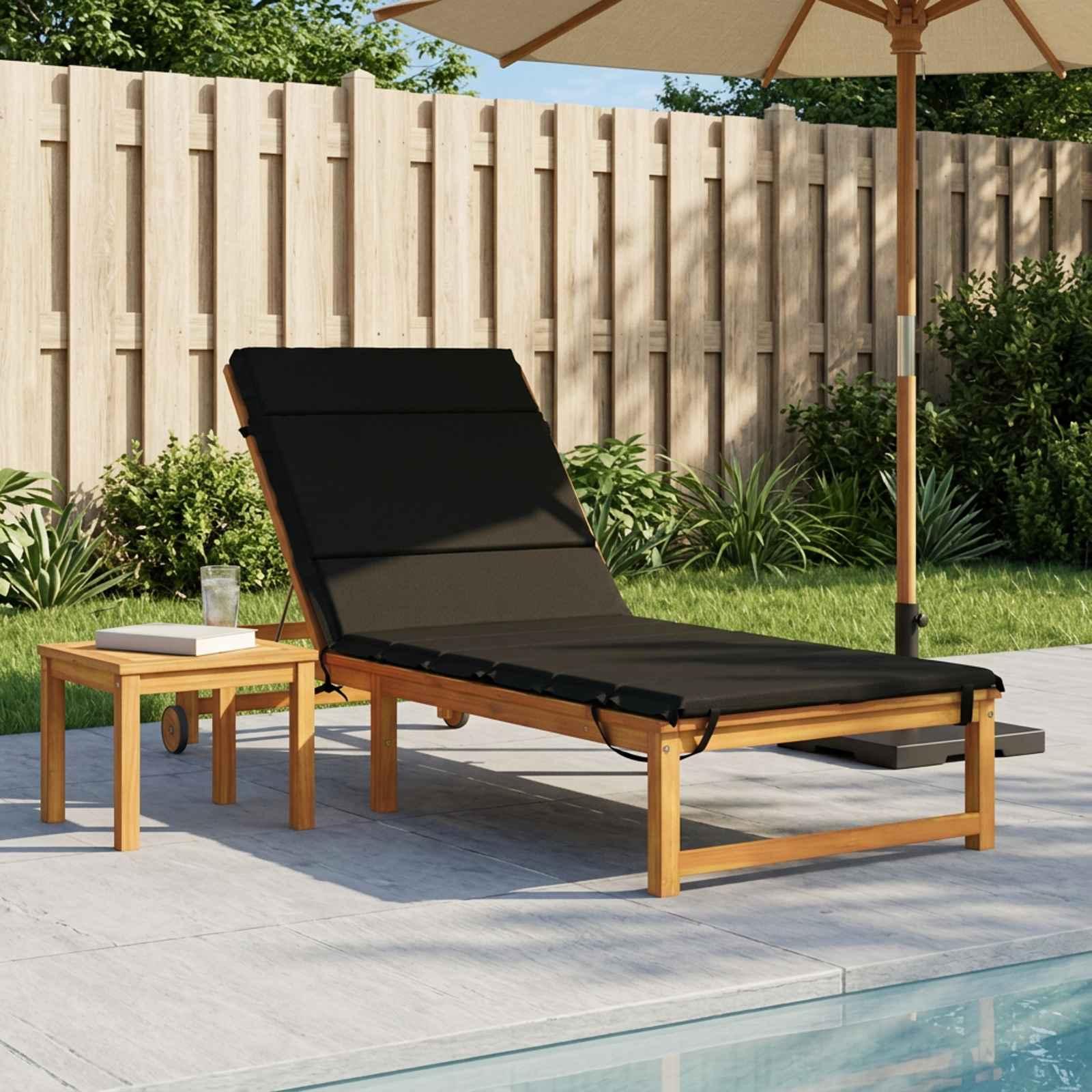 Solsengspude GEMERT i sort polyester - 200 x 80 x 3 cm med aftageligt betræk og bånd