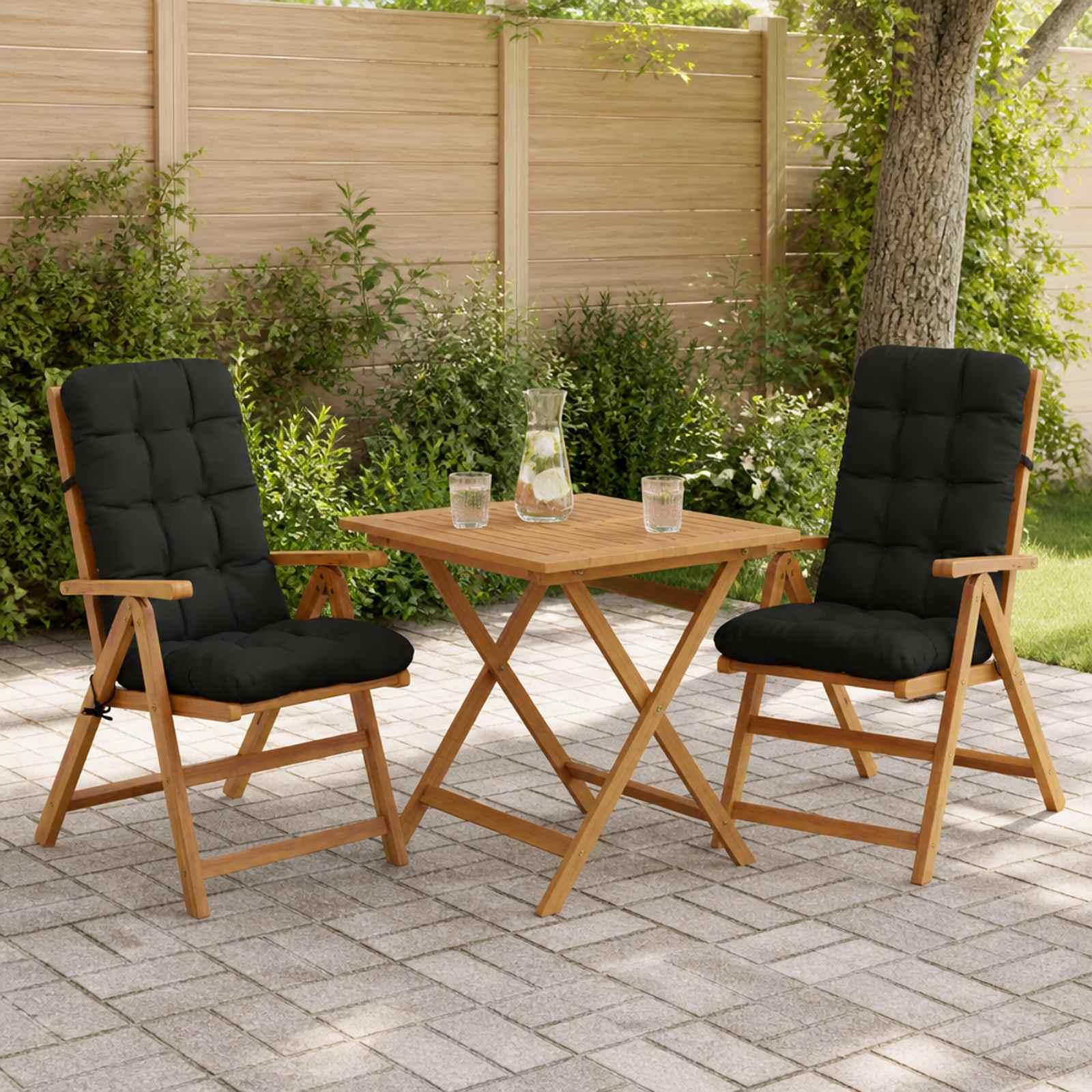 2-delt højrygstolspudesæt VIANEN i sort polyester til inde og ude - 120 x 50 x 8 cm