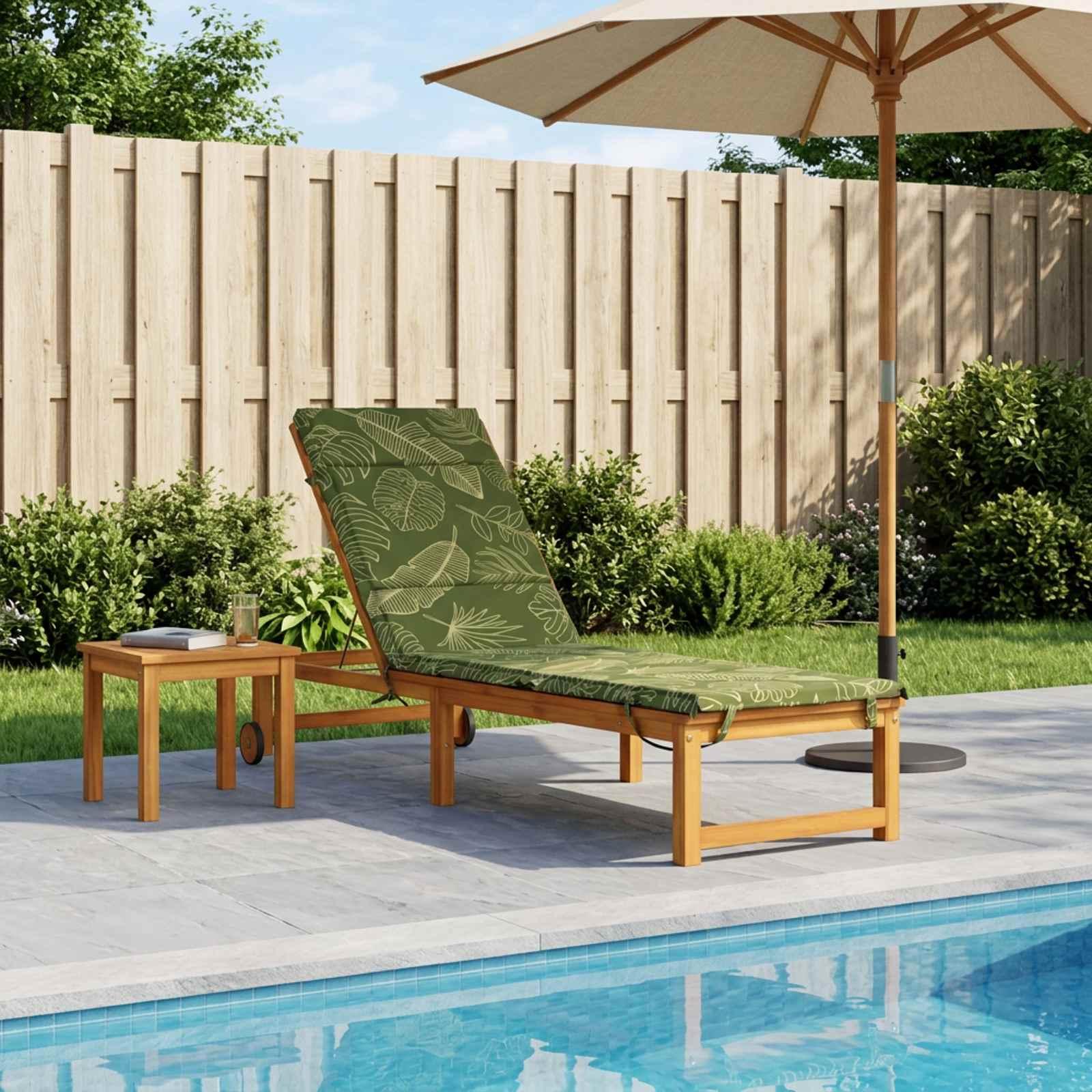 Solsengspude GEMERT i 100% polyester med bladdesign og aftageligt betræk 200 x 50 x 3 cm