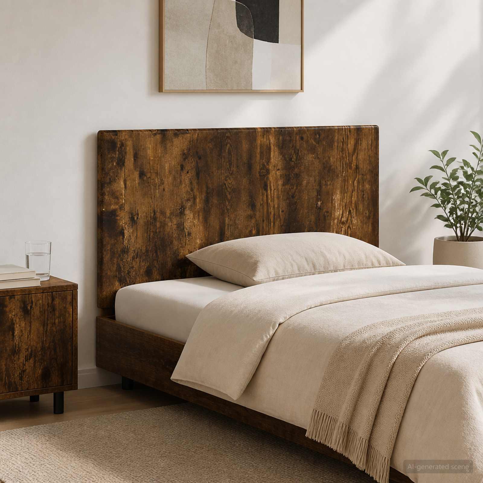 Væghængt hovedgærde BREDA i røget eg - 100 x 3 x 50 cm, konstrueret træ