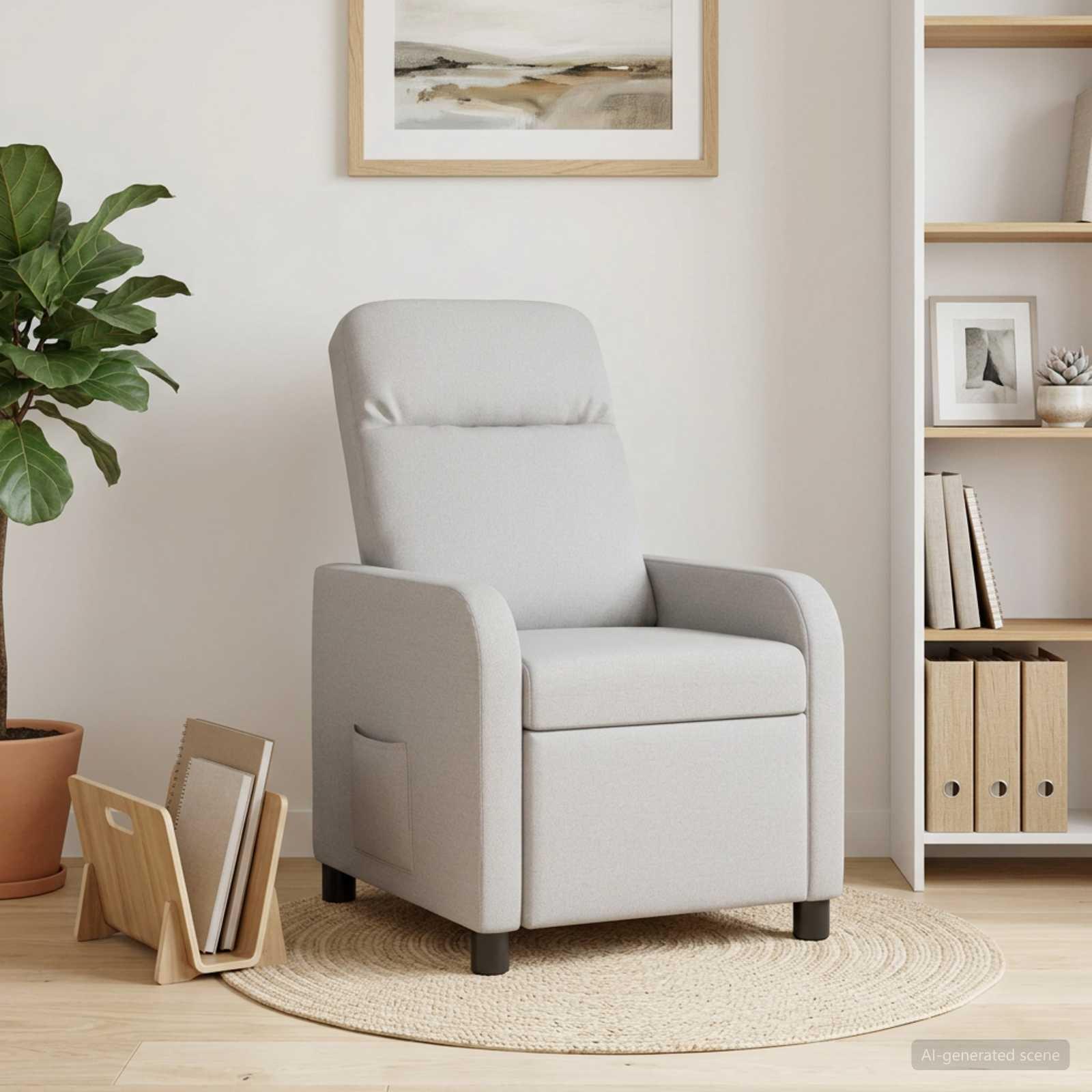 Recliner lænestol i skygrå stof - justerbar ryglæn 115-160° og 66 x 95 x 100 cm