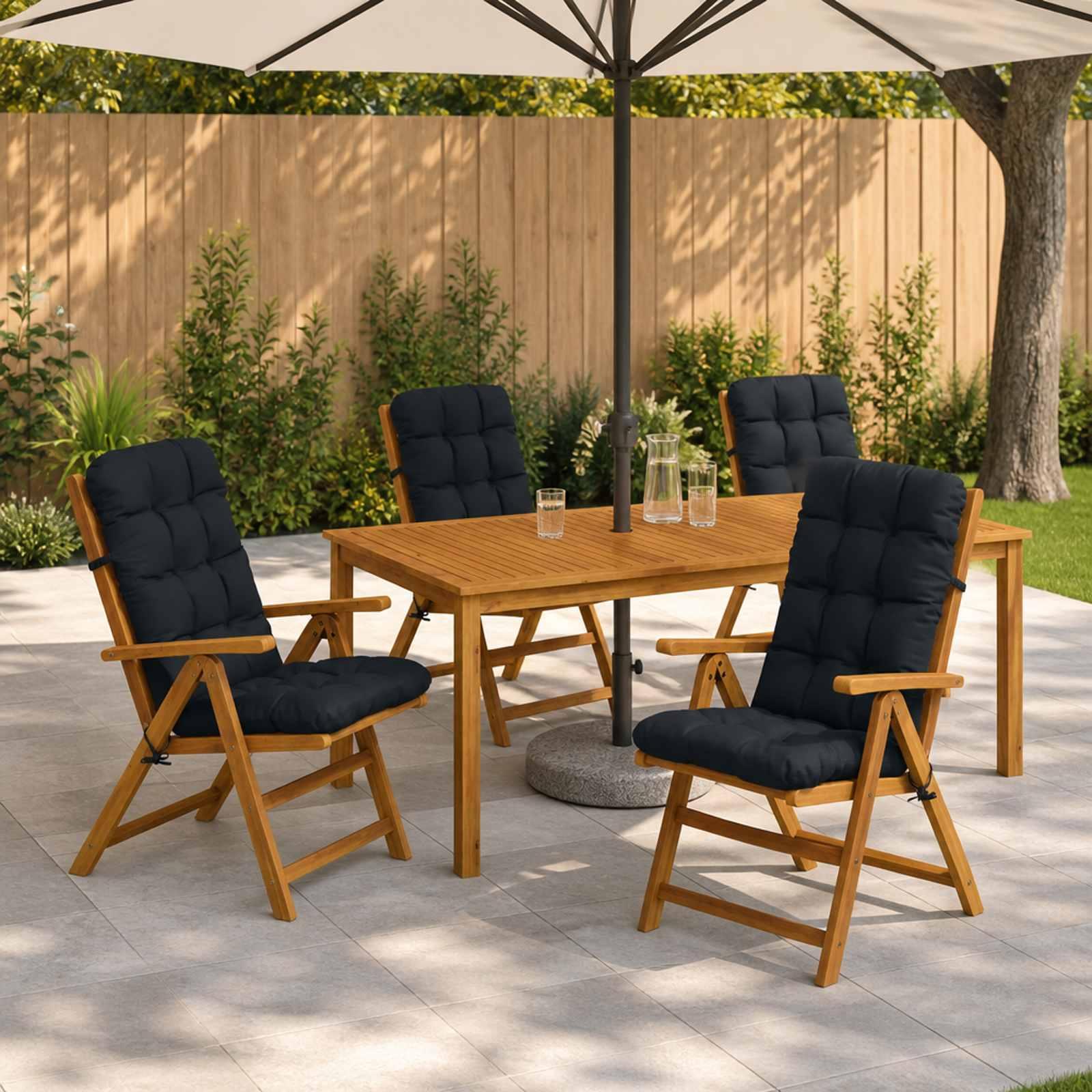 Højryggede stolehynder VIANEN 4 stk. - 120 x 50 x 8 cm, mørk blå, polyester til inde og ude