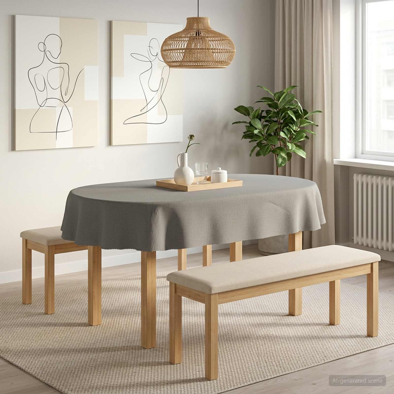 Oval dug 5 stk. lysegrå 130 x 220 cm - bordklæde i polyester