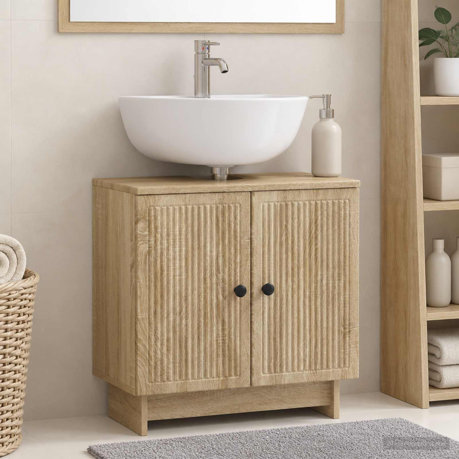 Badeværelsesskab under vask EDE i Sonoma-eg 59,5 x 31,5 x 59 cm med 2 låger