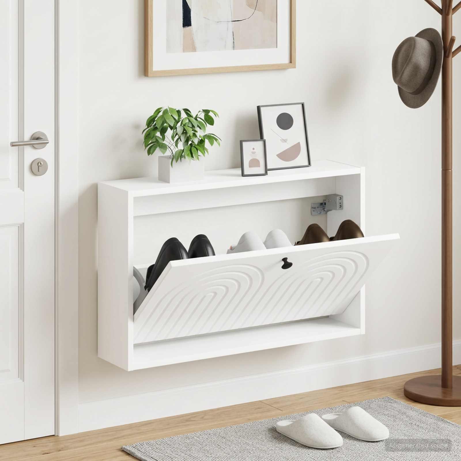 Vægmonteret skoskab ALKMAAR i hvid 71 x 17 x 43 cm - skoopbevaring i konstrueret træ