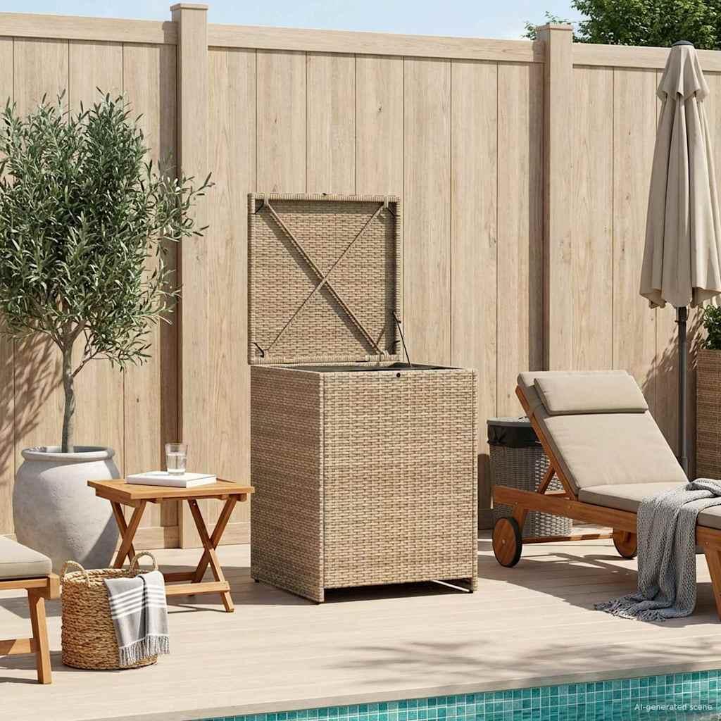 Pudekasse til havehynder 55 x 55 x 69 cm - vandresistent opbevaringskasse i flettet design
