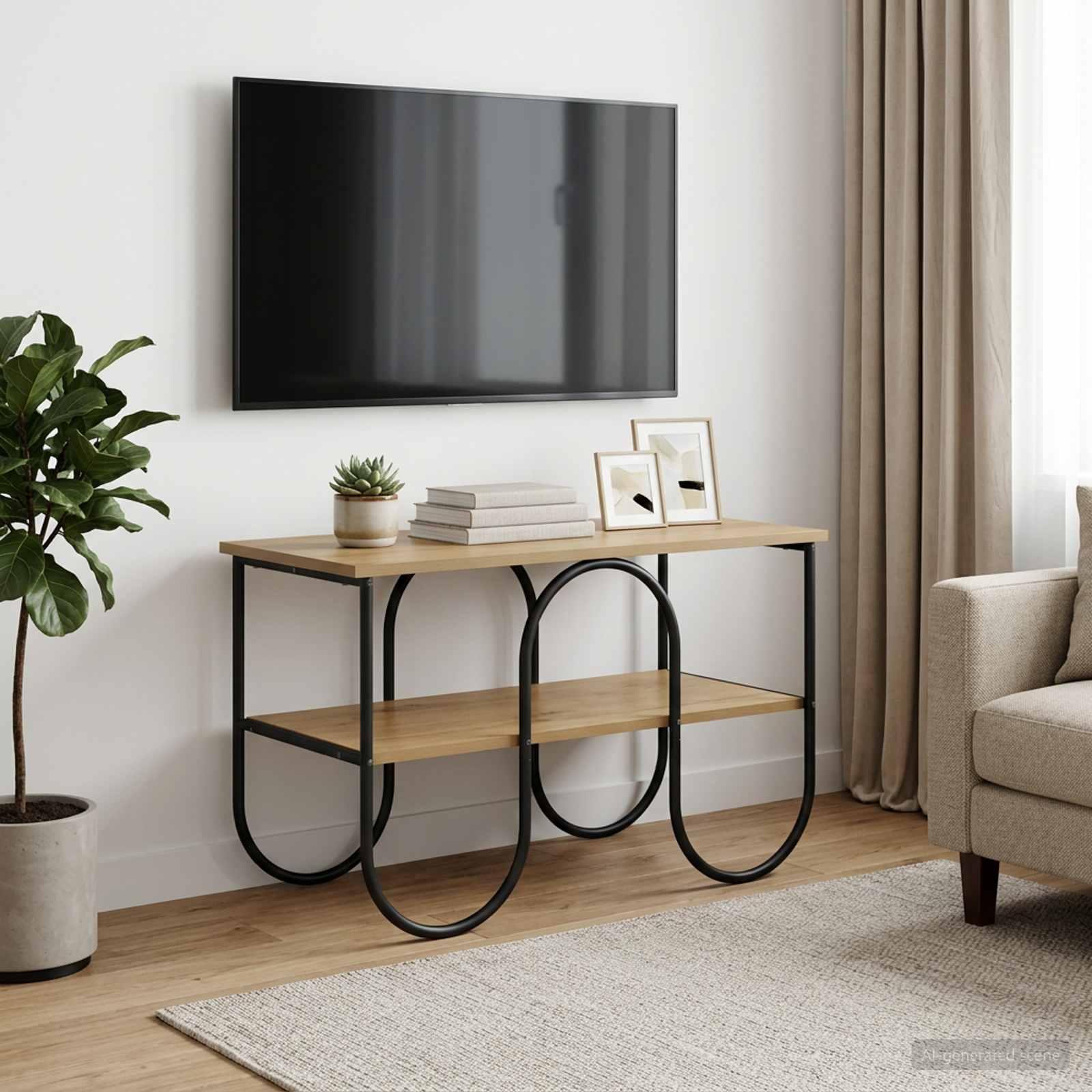 TV-bord 80 x 40 x 50 cm i Artisan-eg med 2 hylder og stel i galvaniseret stål