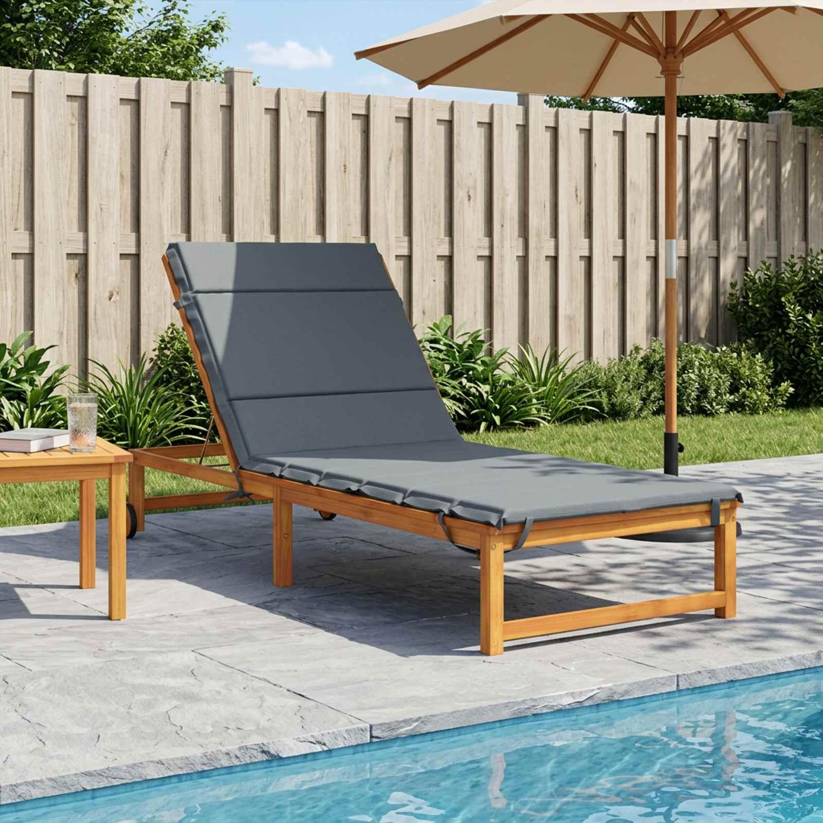 Solsengspude GEMERT i blå polyester 200 x 80 x 3 cm med aftageligt betræk og fastgørelsesbånd