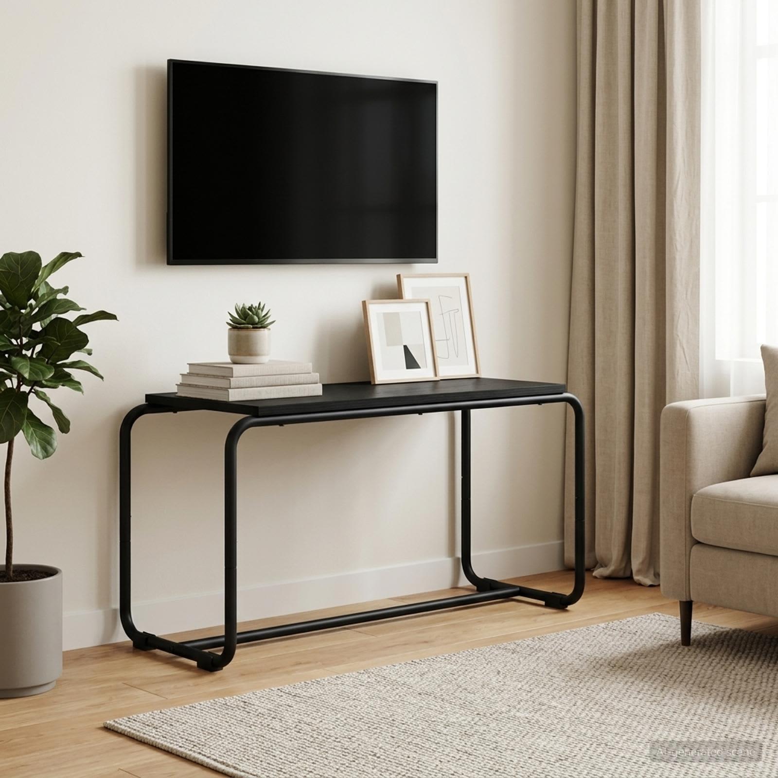 TV-bord i sort eg 80 x 35,5 x 42 cm - med galvaniseret stålstel
