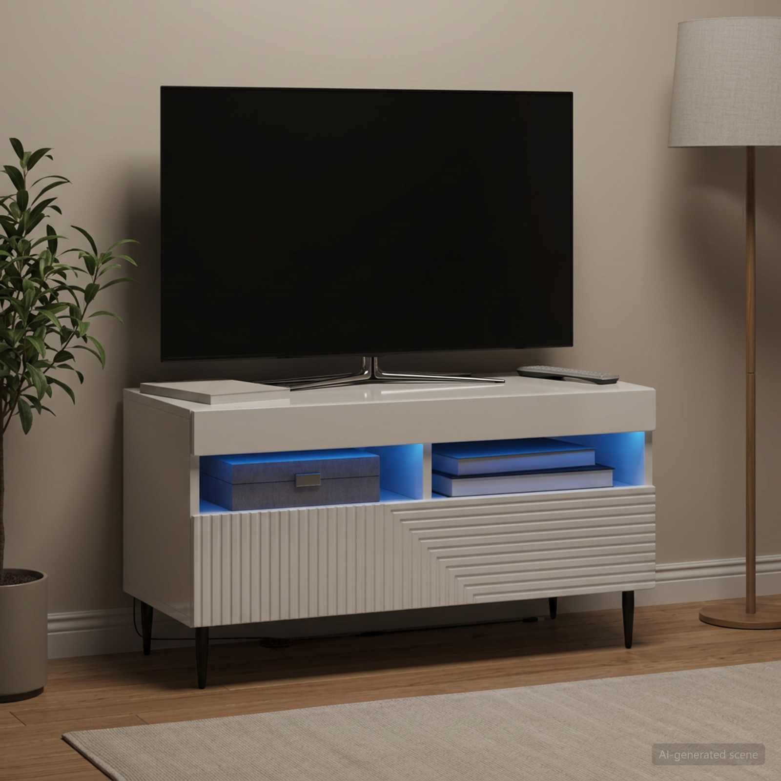 vidaXL LED TV-skab HAARLEM 81 x 35 x 43 cm Hvid højglans