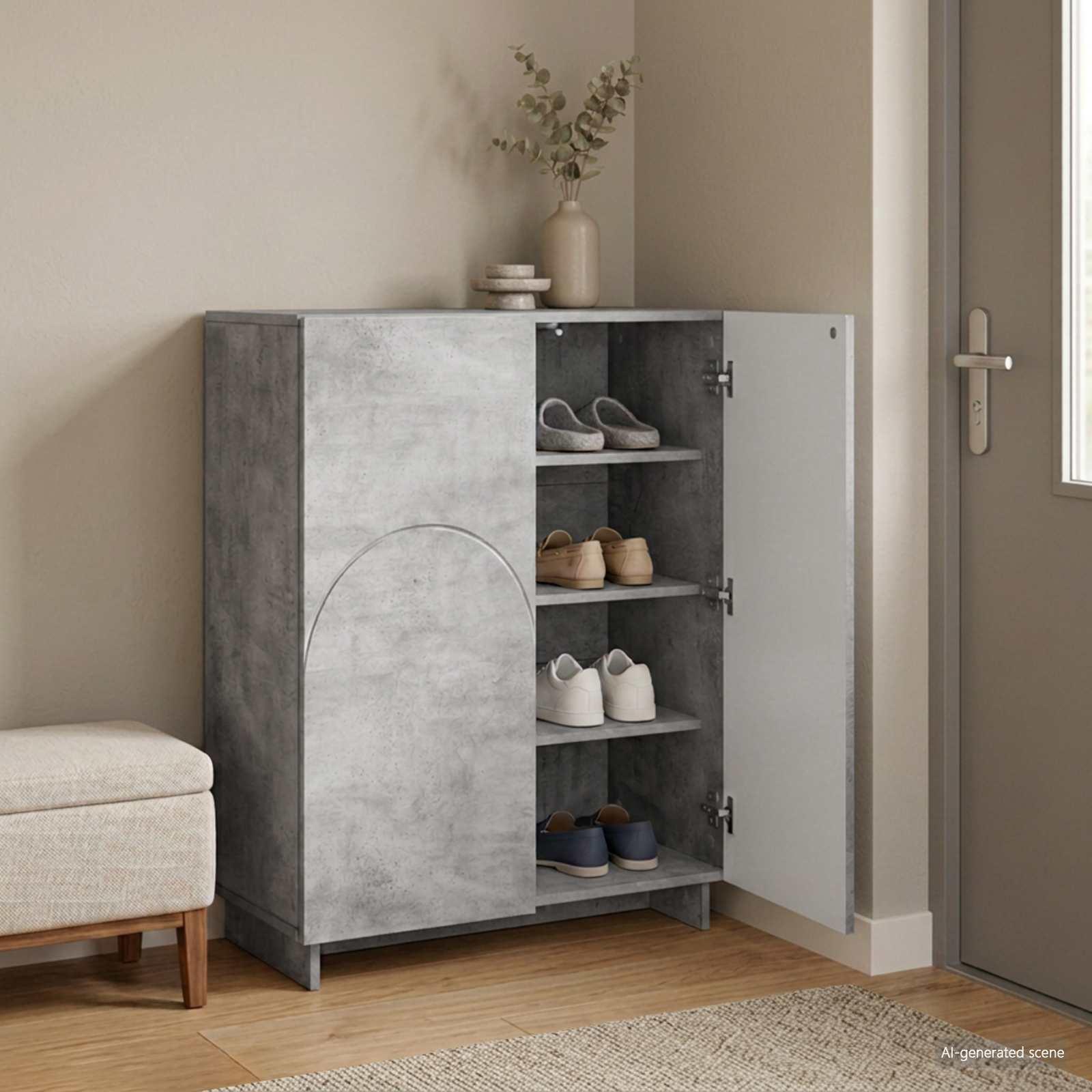 Skoskab 73 x 38 x 87,5 cm i konstrueret træ - betongrå med 2 låger