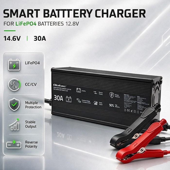 Qoltec specialiseret batterioplader til LiFePO4 12 V - 30 A, PF 0,9, LED, intelligent opladning