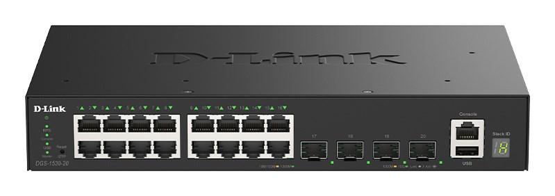 D-Link DGS-1530-20 smart managed gigabit-switch, stackbar til rackmontering