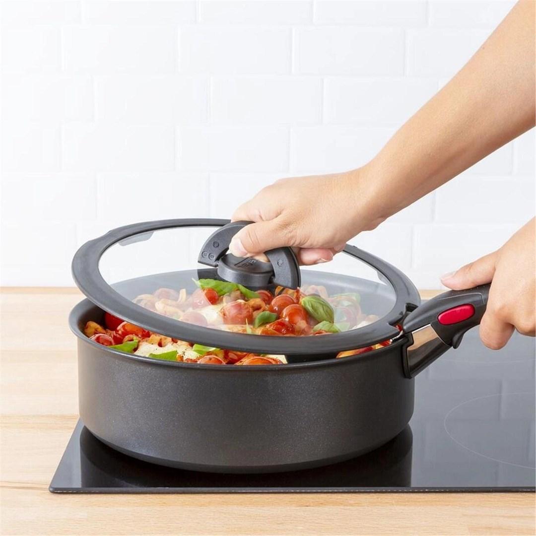 Tefal Ingenio glaslåg 16 cm L9846153 - rundt låg i sort med glas og silikone