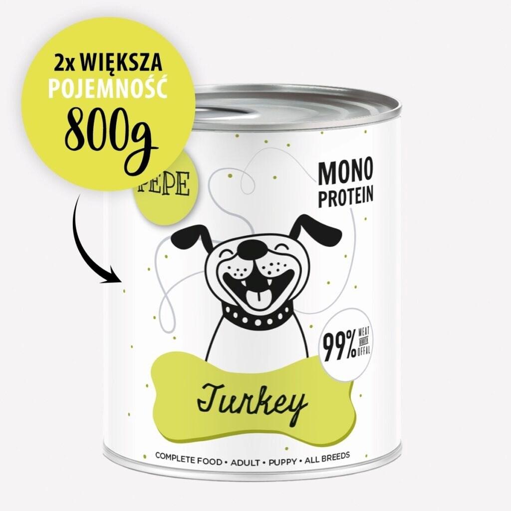 PAKA ZWIERZAKA PEPE Kalkun Mono vådfoder til hunde 800 g - monoprotein, kornfrit
