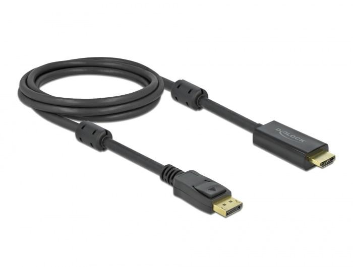 Delock - Adapterkabel - DisplayPort han låsende til HDMI han - 2 m - tripel-afskærmet - sort - 4K support, aktiv