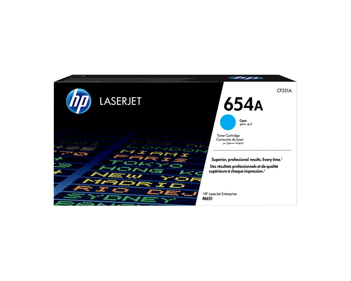 HP 654A Cyan Original LaserJet tonerpatron, standardkapacitet, 15.000 sider
