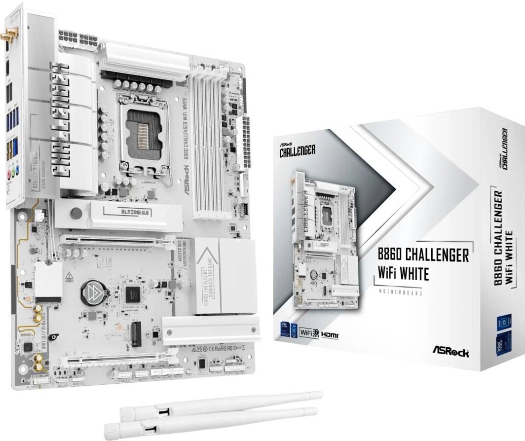 ASRock B860 Challenger WiFi White Bundkort - Intel B860 - Intel LGA1851 - DDR5 RAM - ATX