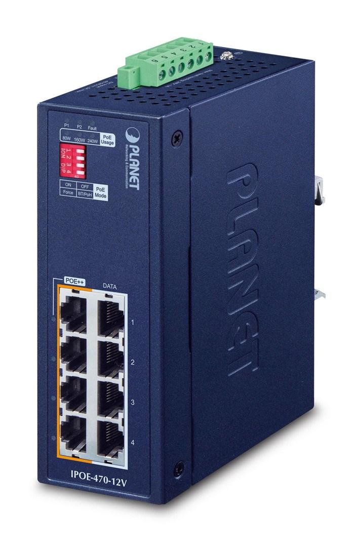 PLANET IPOE-470-12V Industrial 4-port Gigabit 802.3bt PoE++ Injector Hub