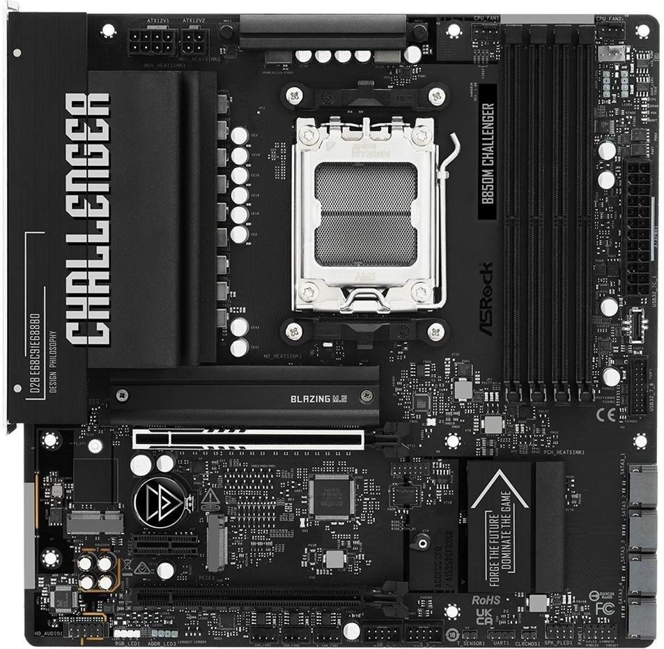 ASRock B850M Challenger WiFi White - Bundkort - micro ATX - Socket AM5 - AMD B850 Chipset - USB 3.2 Gen 1, USB-C 3.2 Gen 1 - 2.5 Gigabit LAN, Bluetooth, Wi-Fi 7 - onboard grafik (CPU påkrævet) - HD Audio (8-kanaler)