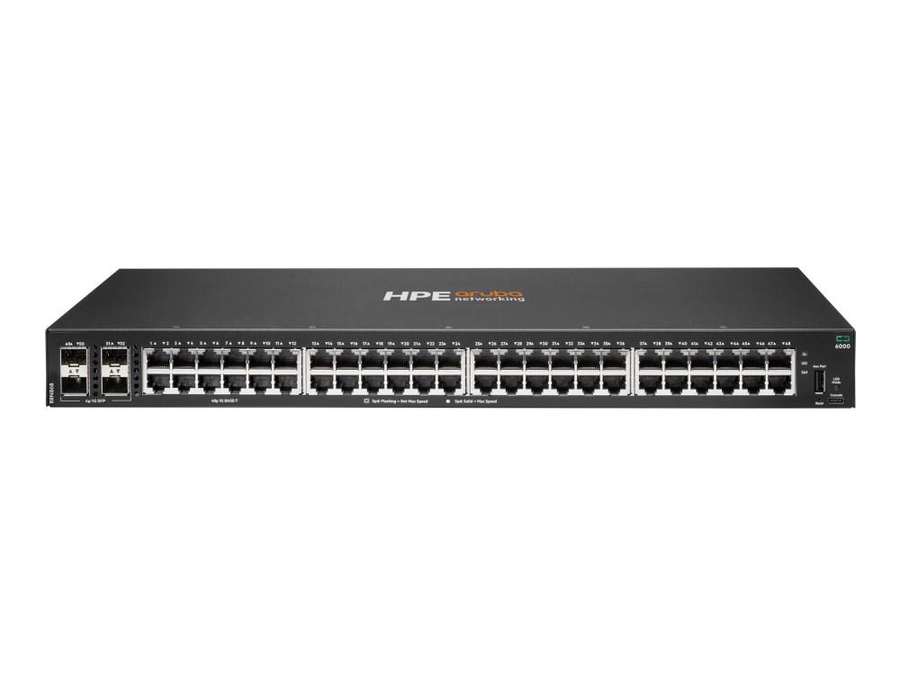 HPE Aruba Networking CX 6000 48p 10M/100M/1G 4p SFP 1G Switch - Switch - Administreret - 48 x 10/100/1000 + 4 x Gigabit SFP (uplink) - side til side-luftstrøm - monterbar på stativ, væg-monterbar - BTO