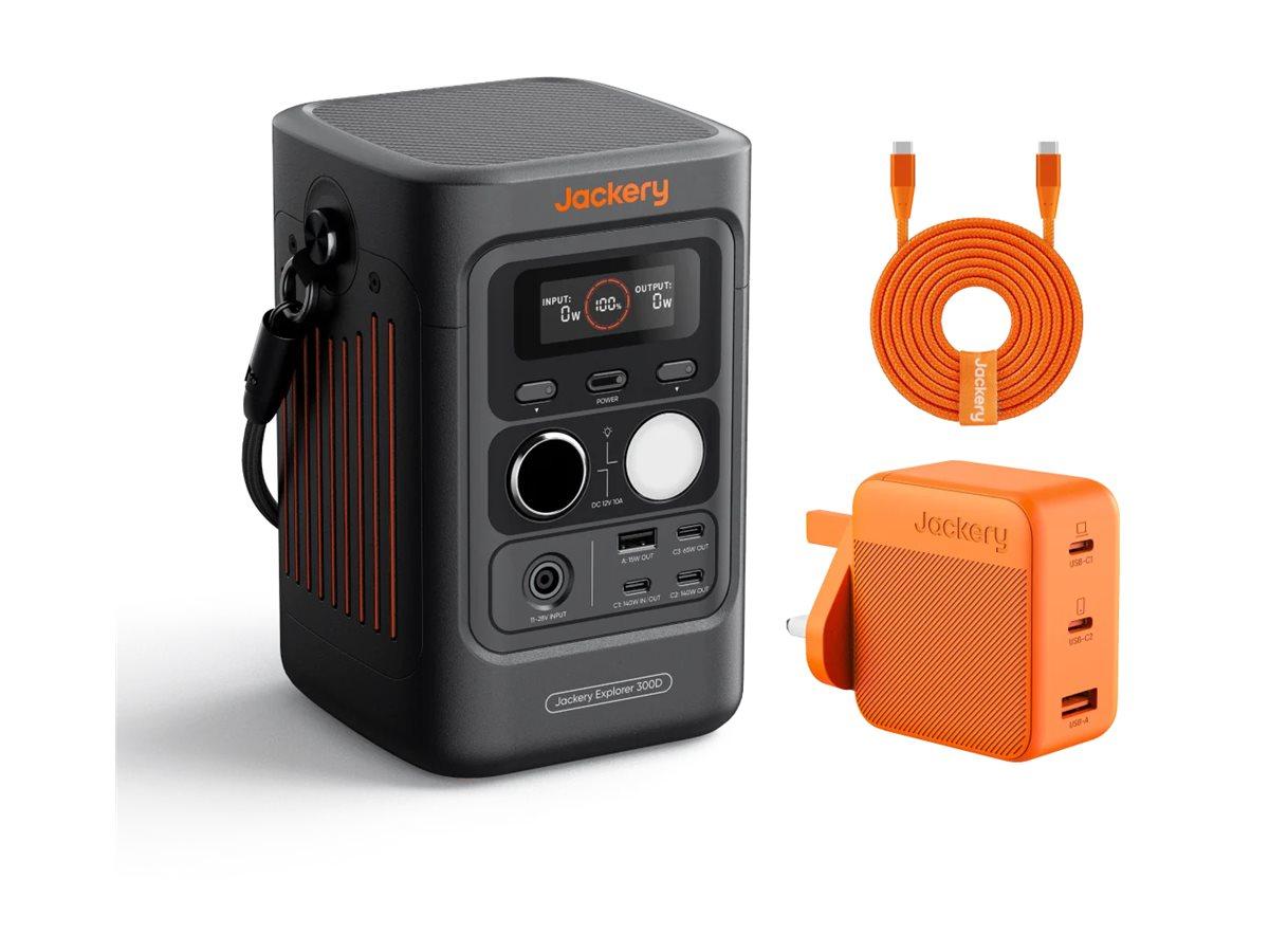 Jackery Explorer 300D - Transportabel strømstation - DC 5 / 9 / 12 / 15 / 20 / 28 V - 300 watt - litiumjernfosfat - 15 Ah - 288 Wh - output-stikforbindelser: 5