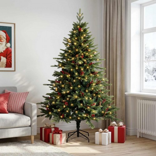 Kunstigt hængslet juletræ med 150 LED - 150 cm, varm hvid