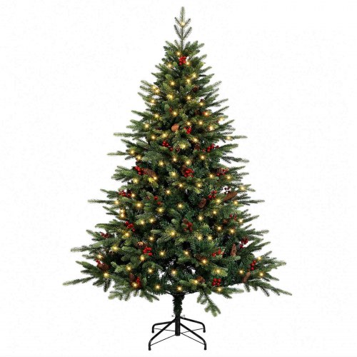 Kunstigt hængslet juletræ med 150 LED - 150 cm, varm hvid
