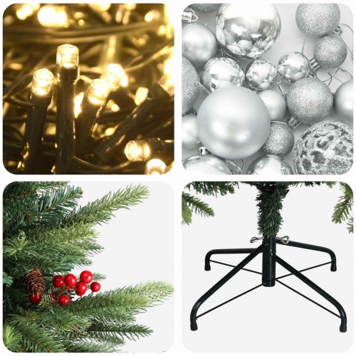 Kunstigt juletræ med julekugler og 150 LED'er 150 cm - varm hvid