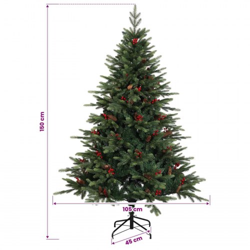 Kunstigt juletræ med julekugler og 150 LED'er 150 cm - varm hvid
