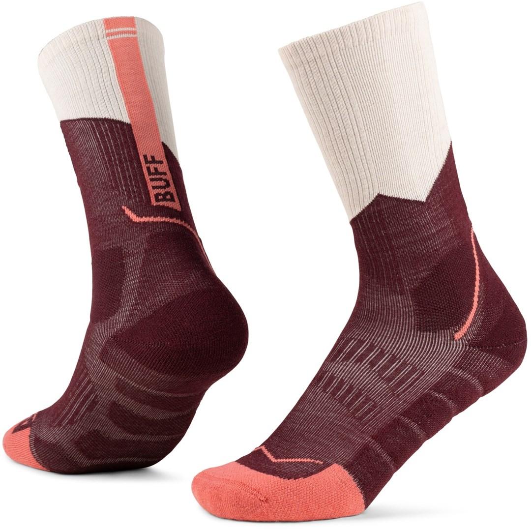 Buff Merino MW Crew Socks C1 vinrøde crew strømper i merinould, unisex, str. L 42-44