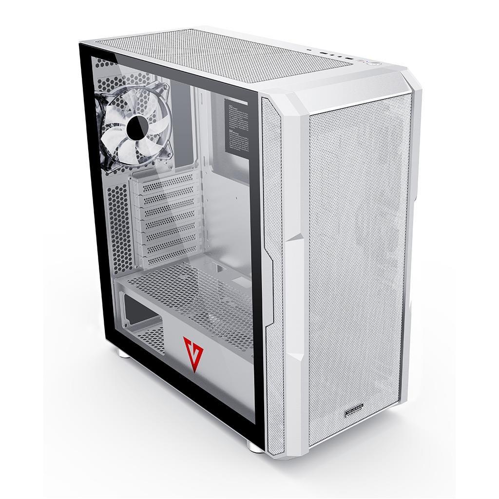 MODECOM Volcano Amirani hvidt PC kabinet med meshfront og transparent sidepanel