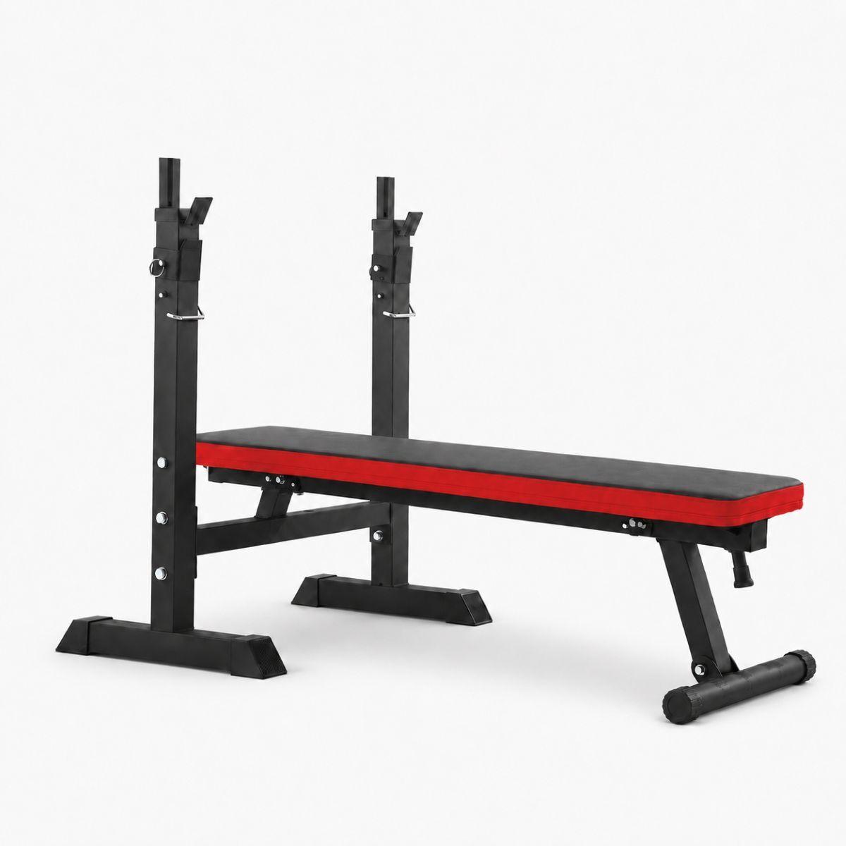 Vægtbænk ALB-7310 foldbar træningsbænk med stativ i stål, 220 kg - sort/rød (OUTLET A)