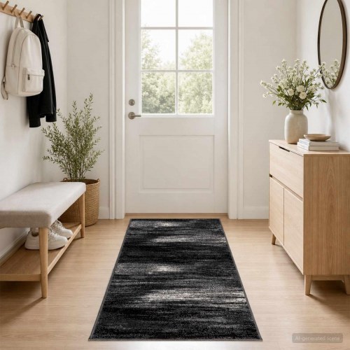 Løbertæppe FLORNES vævet sort 100 x 200 cm