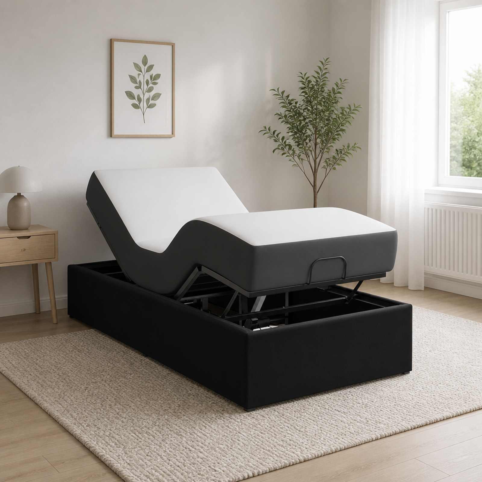 Elektrisk justerbar sengeramme 200 x 80 cm - sort elevationsbund i stål med fjernbetjening