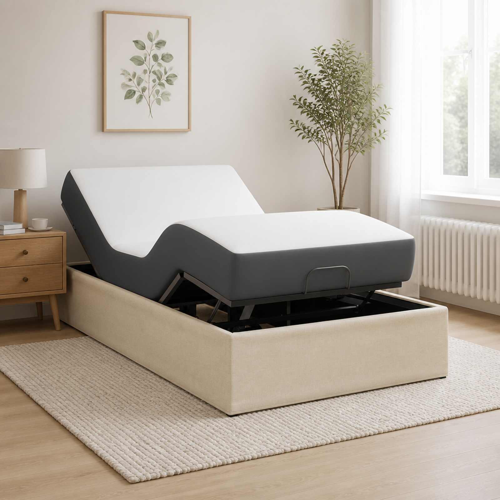 Elektrisk justerbar elevationsramme 200 x 90 x 33,5 cm - cremefarvet enkeltseng