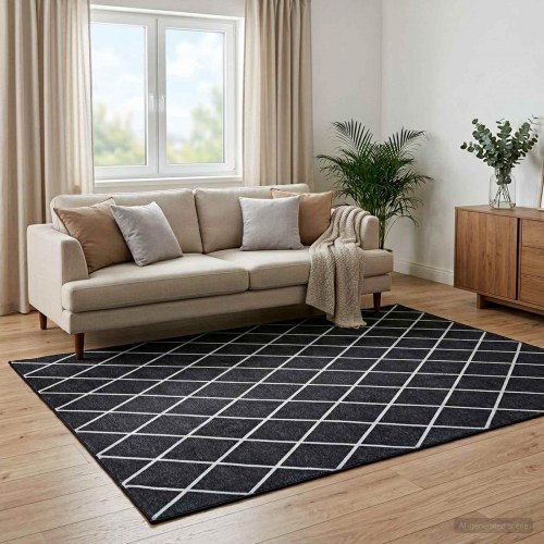 Gulvtæppe ORIZ sort diamantmønster 160 x 230 cm