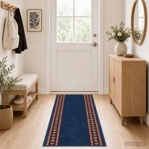 Løbertæppe FLORNES vævet blå 100 x 350 cm