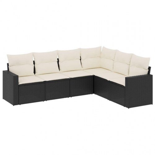 Havesofasæt i polyrattan - 6 dele med hynder, sort (OUTLET B)