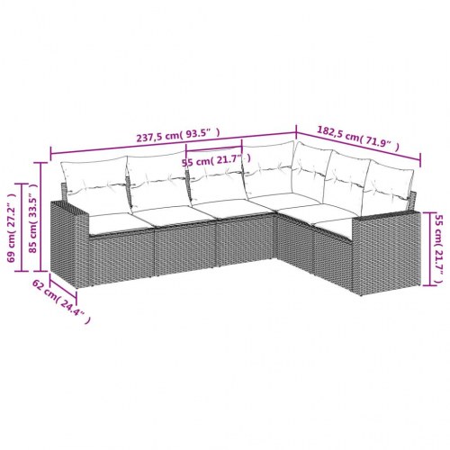 Havesofasæt i polyrattan - 6 dele med hynder, sort (OUTLET B)