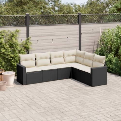 Havesofasæt i polyrattan - 6 dele med hynder, sort (OUTLET B)