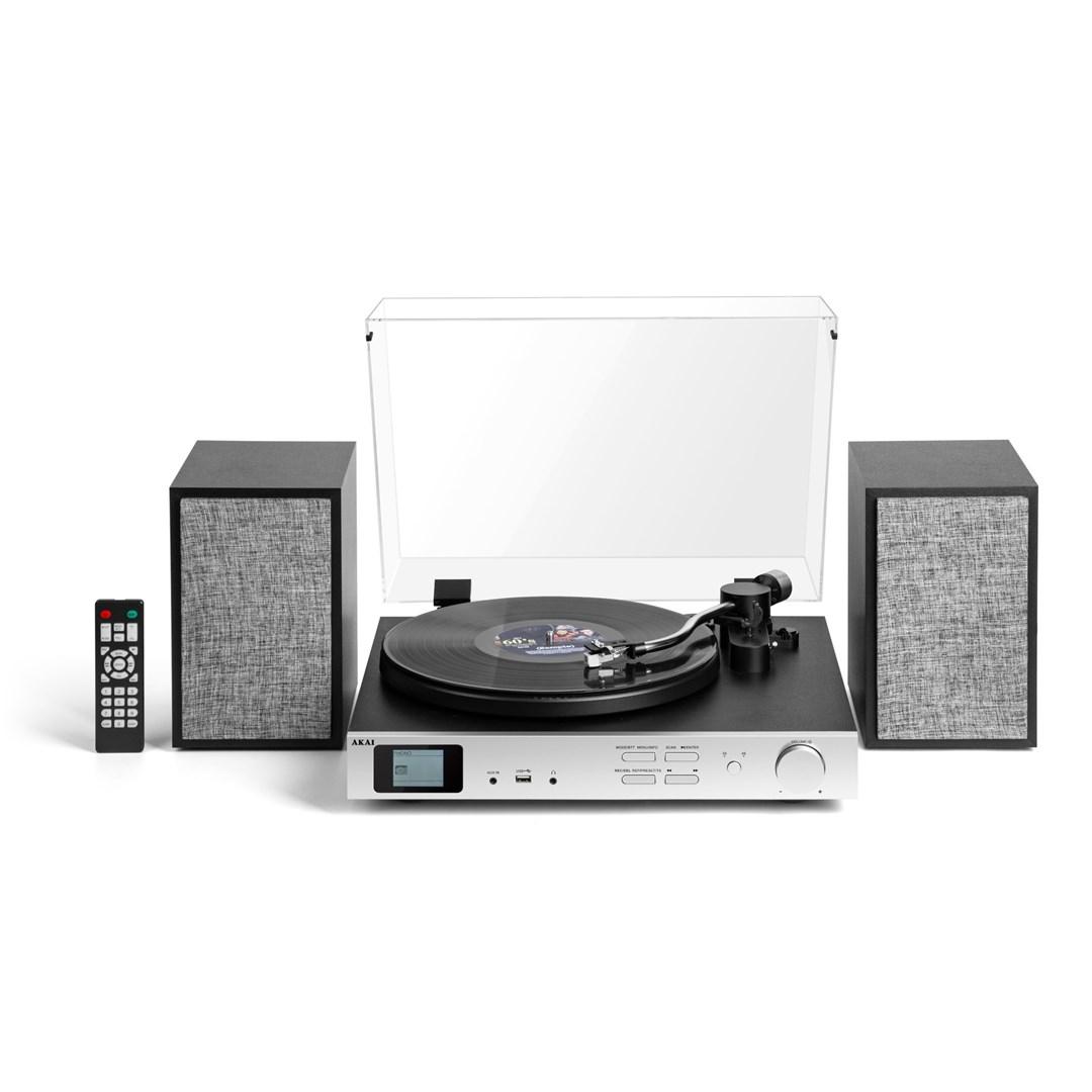 AKAI ATT-500SP stereopladespiller med eksterne højttalere, Bluetooth 5.0 og radio