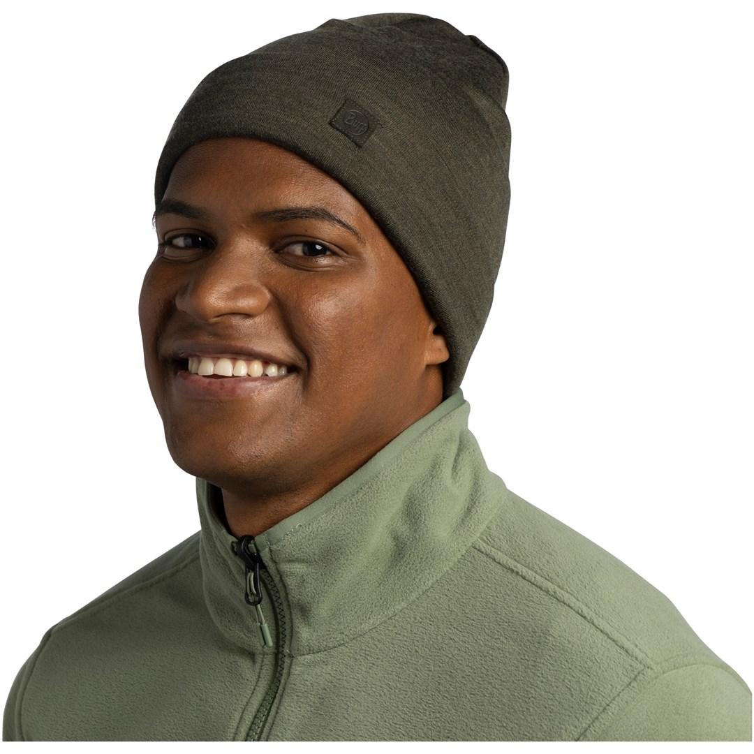 Hue Buff Merino Heavyweight Beanie Solid Bark - one size