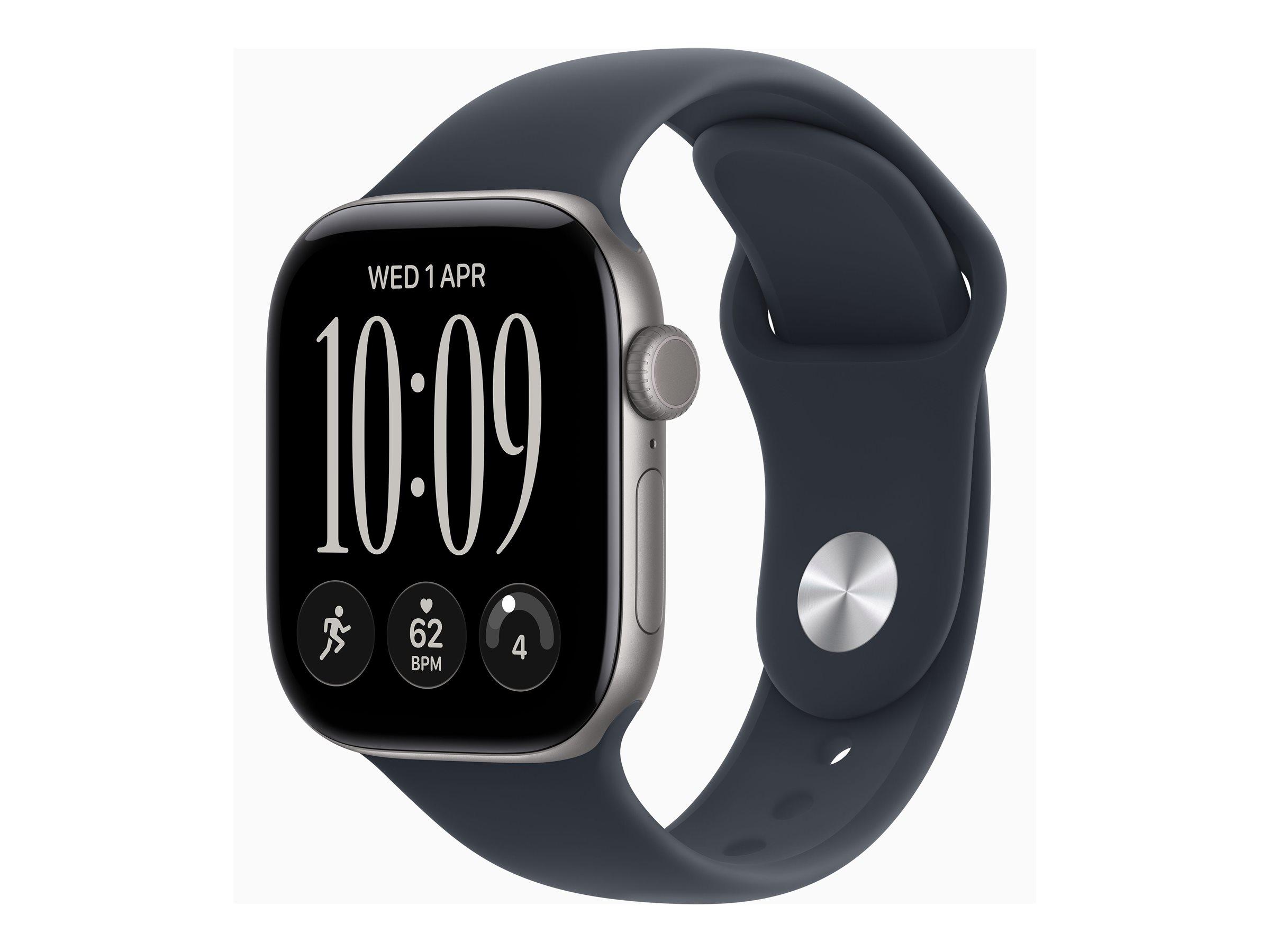 Apple Watch Series 12 (GPS) - 46 mm - rumgråt aluminium - smart ur med sportsbånd - gummi - marineblå - båndstørrelse: S/M - 64 GB - Bluetooth, Wi-Fi 4, UWB - 39.5 g